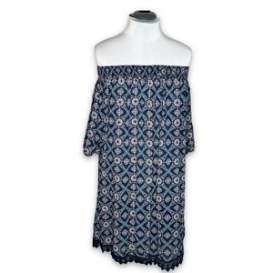 PATRIOTIC Trixxi Plus Size Off Shoulder Floral Dress Lace Trim 1X Red White Blue